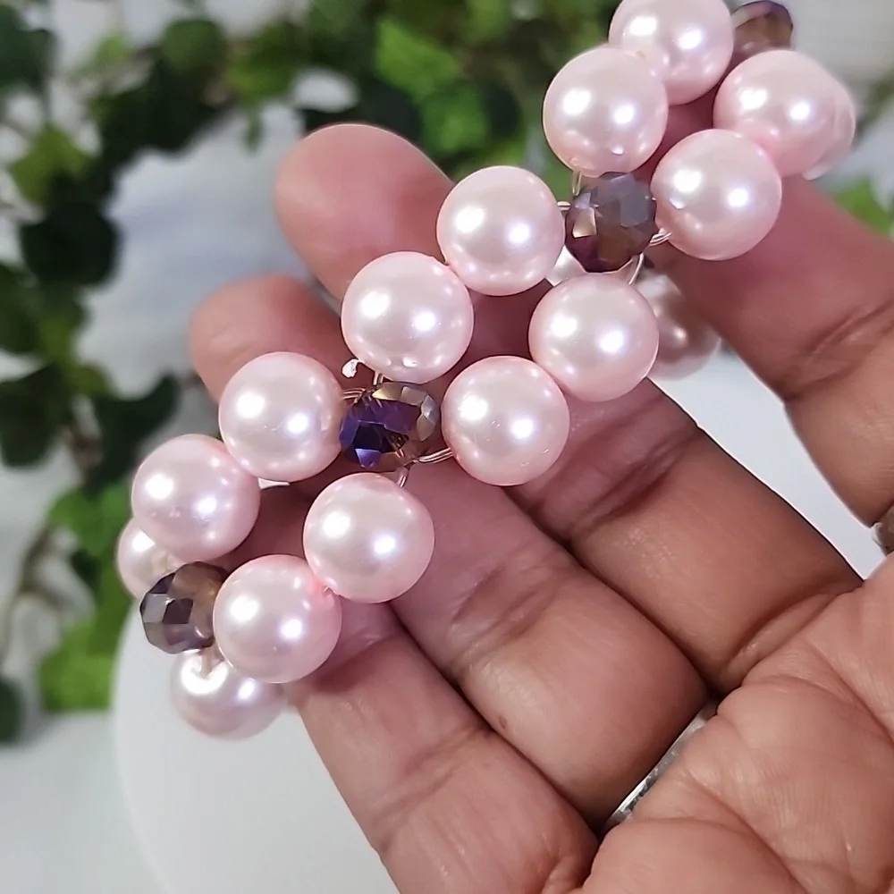 Handcrafted Pink Glass Pearl with Purple AB Crystal Beads